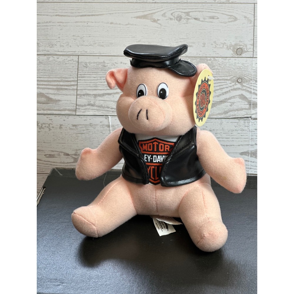 Harley Davidson Plush Pig Pink Biker Vest Hat New With Tags Collectible